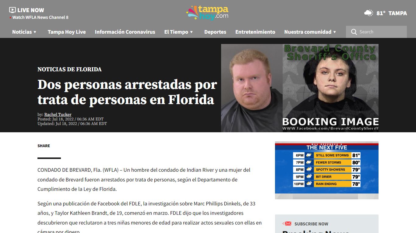 Dos personas arrestadas por trata de personas en Florida