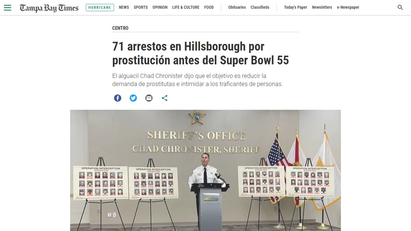 71 arrestos en Hillsborough por prostitución antes del Super Bowl 55